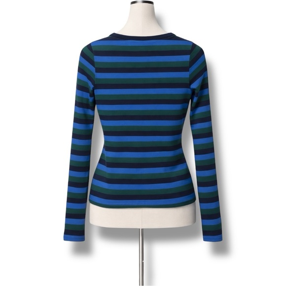 J.Crew | NWOT Navy Green Perfect Fit Long Sleeve Striped Long Sleeves (Sz S) - Picture 3 of 13